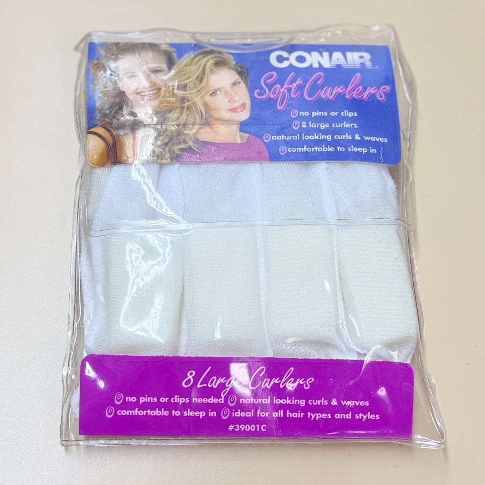 Vintage Conair Soft Foam Sleep-In Hair Curlers 8 Large White Rollers New